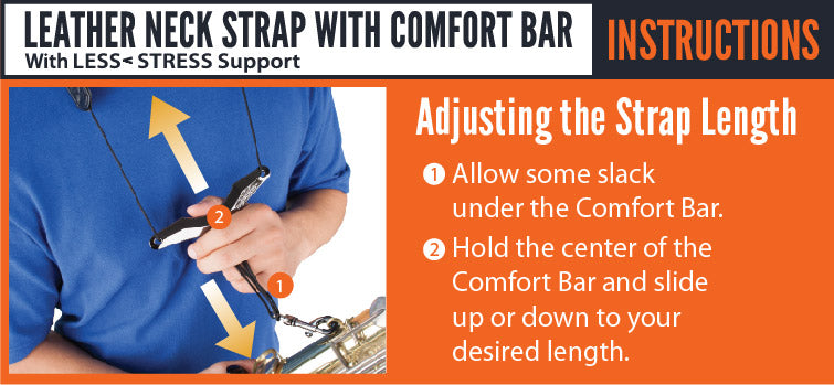 PROTEC Sax Leather Neck Strap 24" Tall with Comfort Bar and Metal Snap