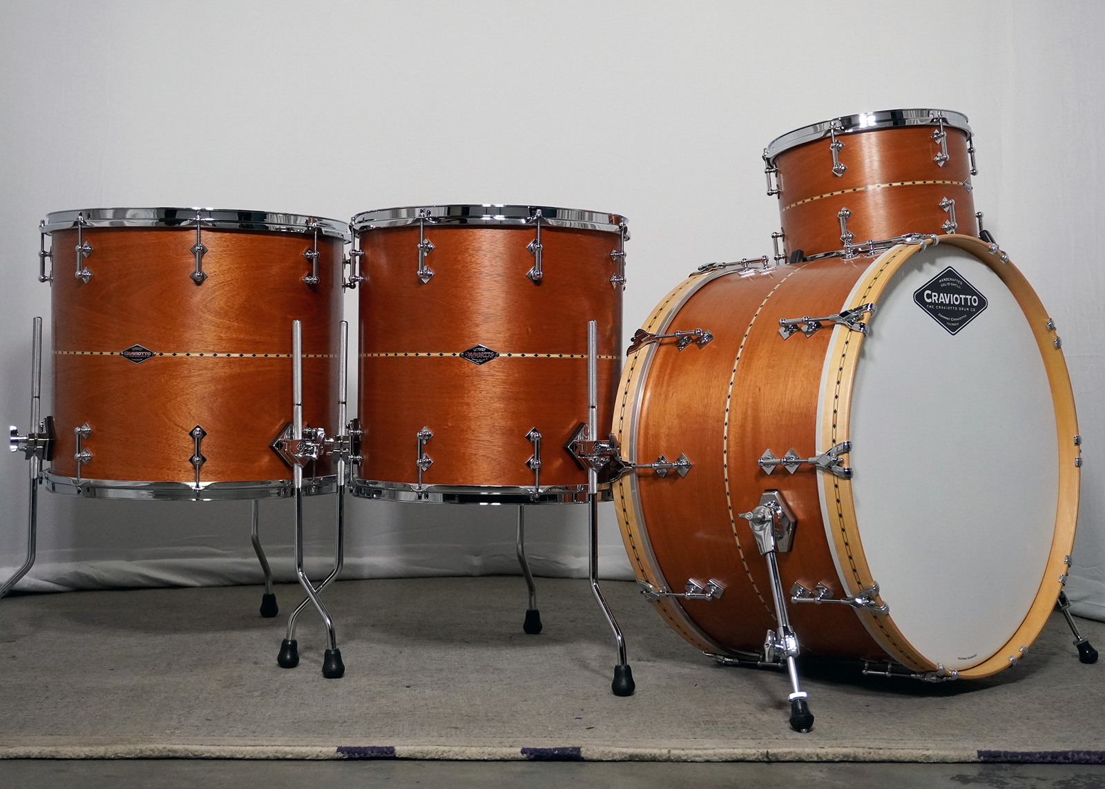 CRAVIOTTO Custom Shop Mahogany Kit 24x14, 13x9, 16x16, 18x16 w/ Maple Inlay & BB Edges (Artist Demo / Factory Repacked – As New)