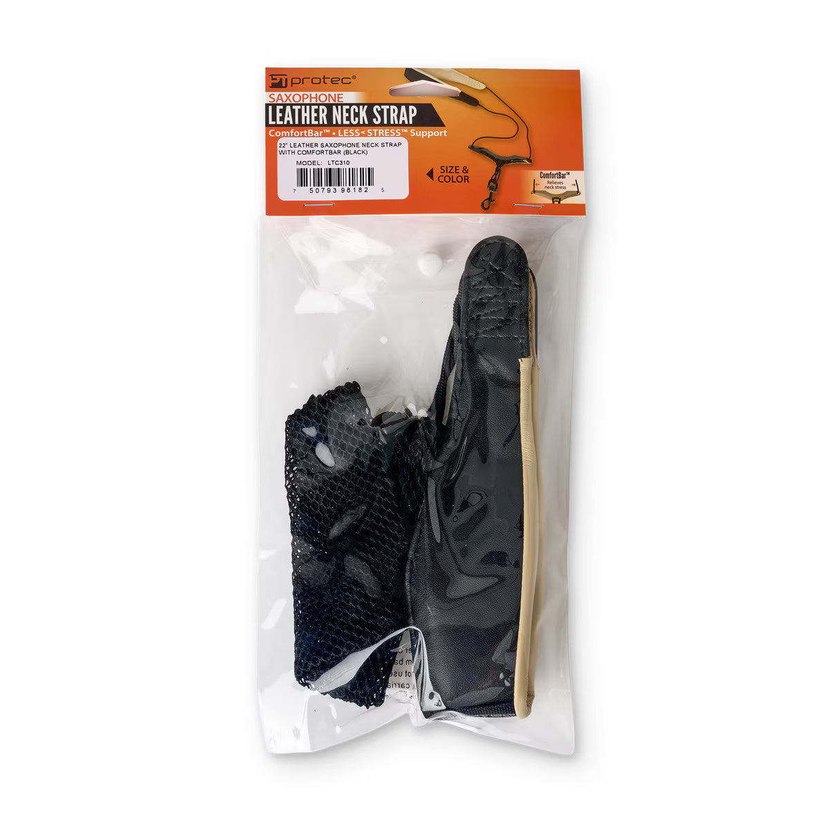 PROTEC Sax Leather Neck Strap 22" Regular with Comfort Bar and Metal Snap