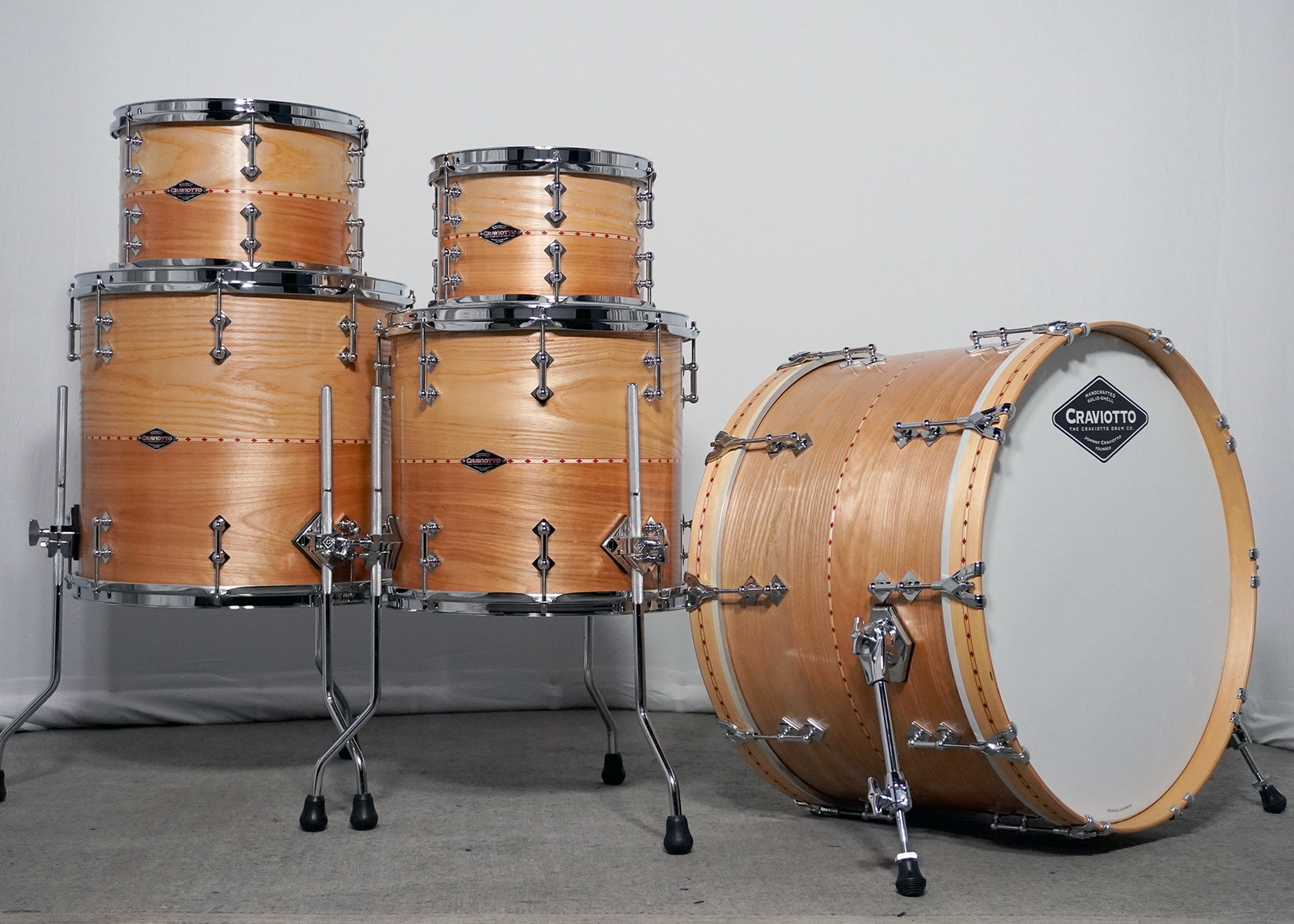 CRAVIOTTO Custom Shop Ash & Red Birch Kit 10x7, 12x8, 14x13, 16x15, 22x15 w/ Red Inlay, 45' Edges (Ex-Artist Demo)