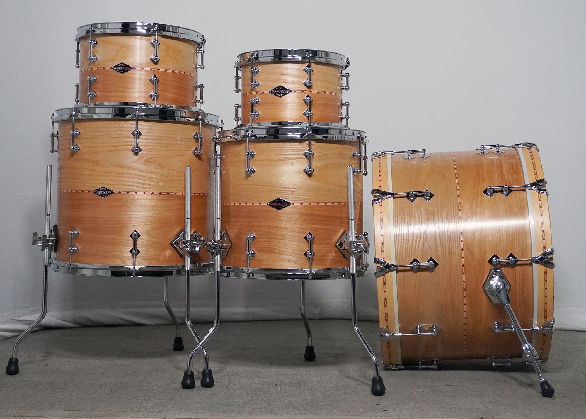 CRAVIOTTO Custom Shop Ash & Red Birch Kit 10x7, 12x8, 14x13, 16x15, 22x15 w/ Red Inlay, 45' Edges (Ex-Artist Demo)