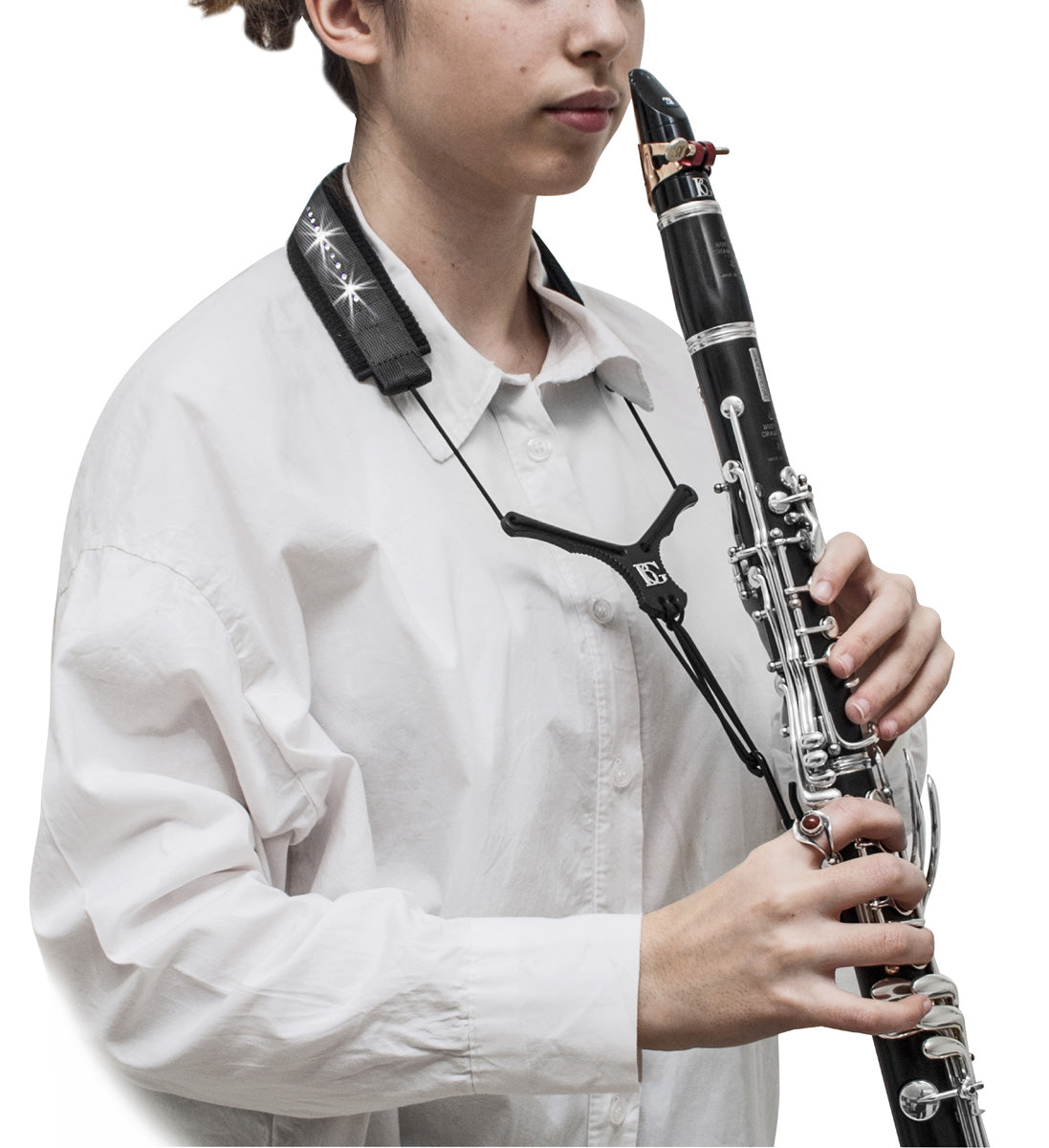 BG Bb Clarinet  "GLAM" W/ SWAROVSKI elements "ZEN" Nylon Neck Strap w/ ABS Extender, 2 LP Connectors