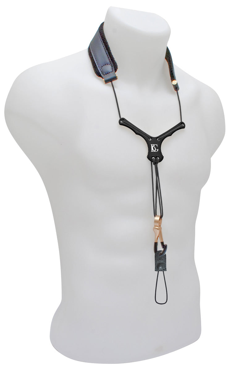 BG Bass Clarinet "ZEN" Leather Neck Strap w/ Metal Extender, Cotton Padding, Metal Snap Hook