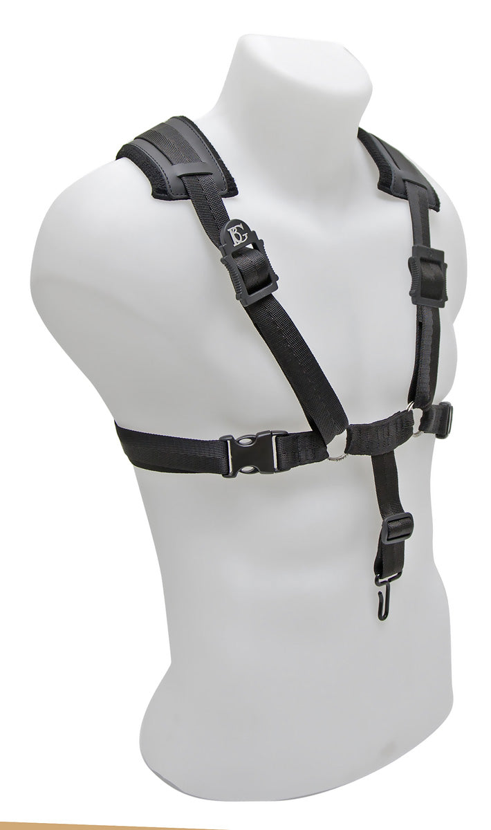 BG Bass Clarinet Comfort Harness, Regular, Extra Cotton Padding, Metal Hook + Loop Attachment