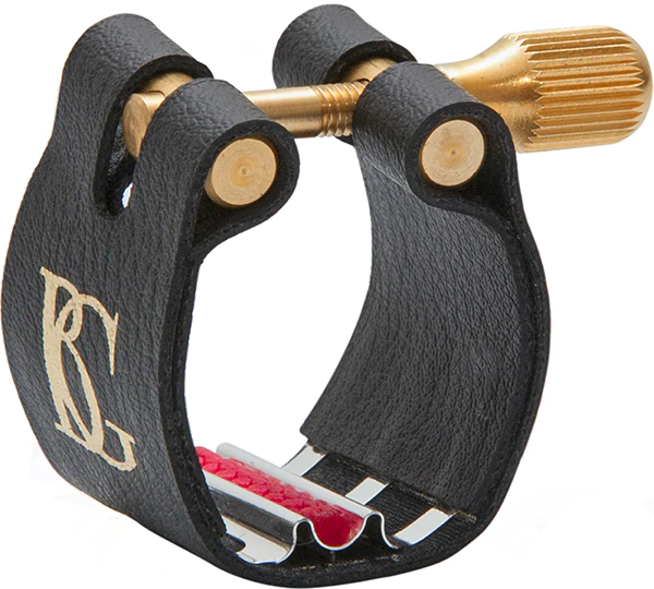 BG Ligature & Cap Alto Sax, Revelation Silver, Silver Plated Support, Red Sling