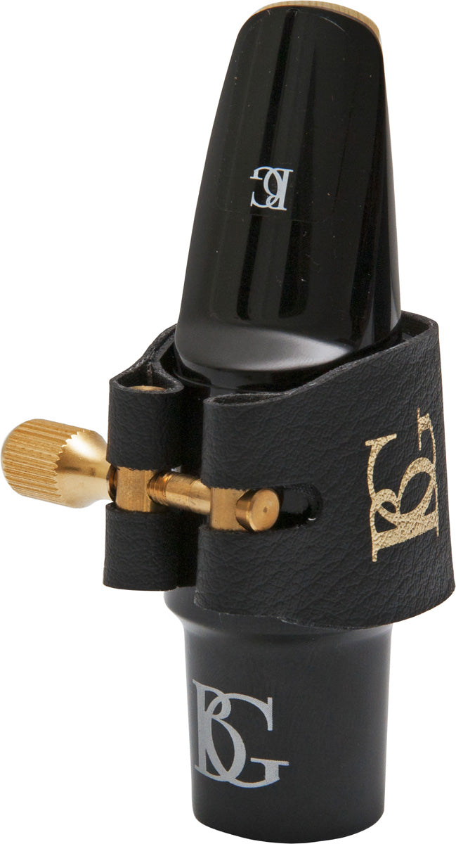 BG Ligature & Cap Alto Sax, Revelation Silver, Silver Plated Support, Red Sling