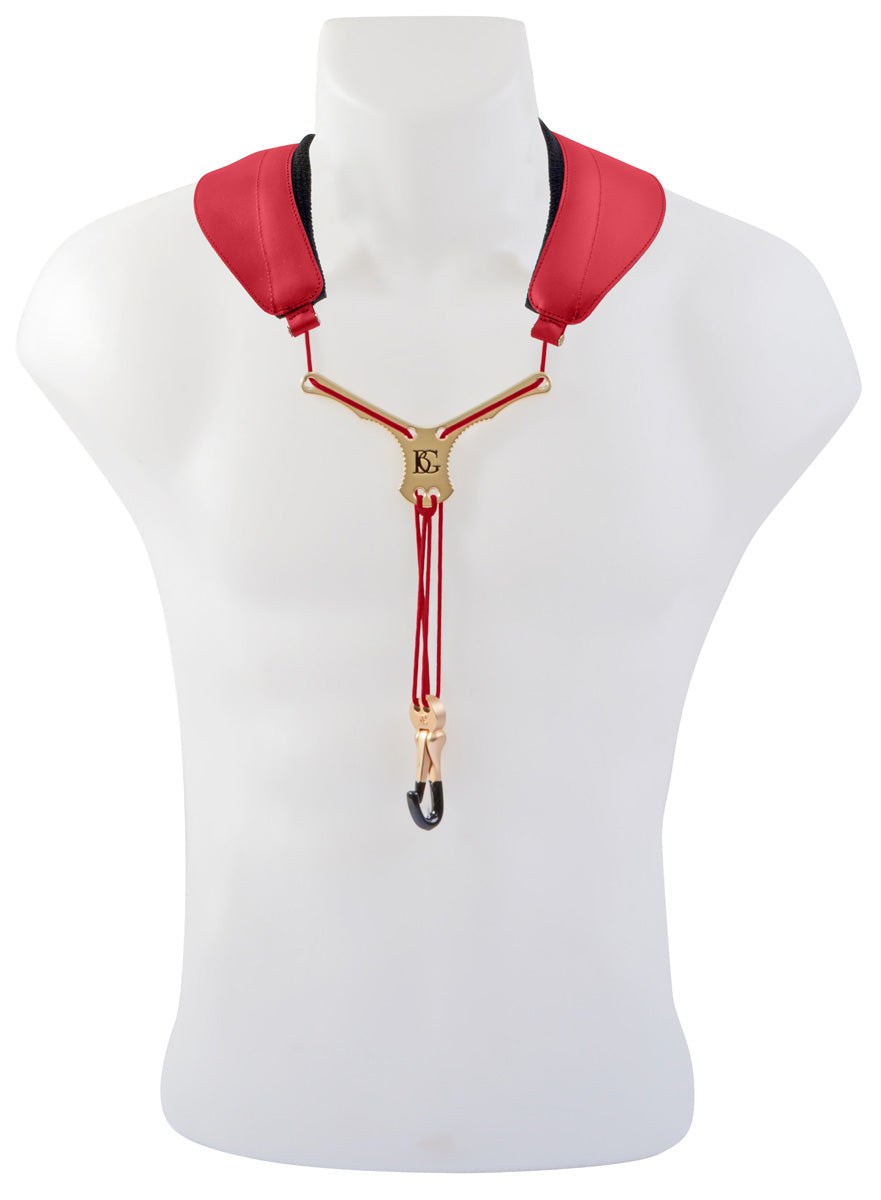 BG Sax A + T: "ZEN" Yoke Neck Strap w/ Metal Extender, Metal Snap Hook - Red