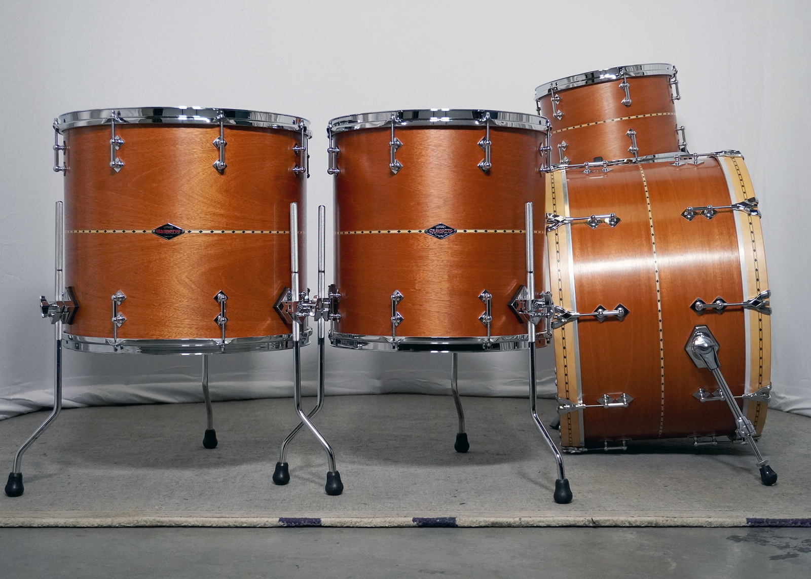 CRAVIOTTO Custom Shop Mahogany Kit 24x14, 13x9, 16x16, 18x16 w/ Maple Inlay & BB Edges (Ex-Artist Demo)