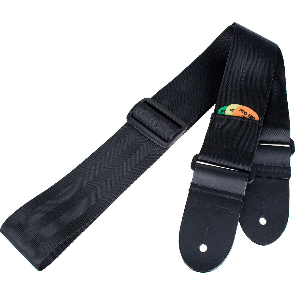 PROTEC Guitar Seatbelt Strap w/ Pick Pocket &amp; Leather Ends - Black