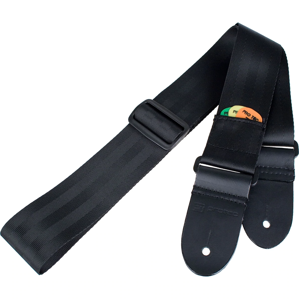 PROTEC Guitar Seatbelt Strap w/ Pick Pocket & Leather Ends - Black