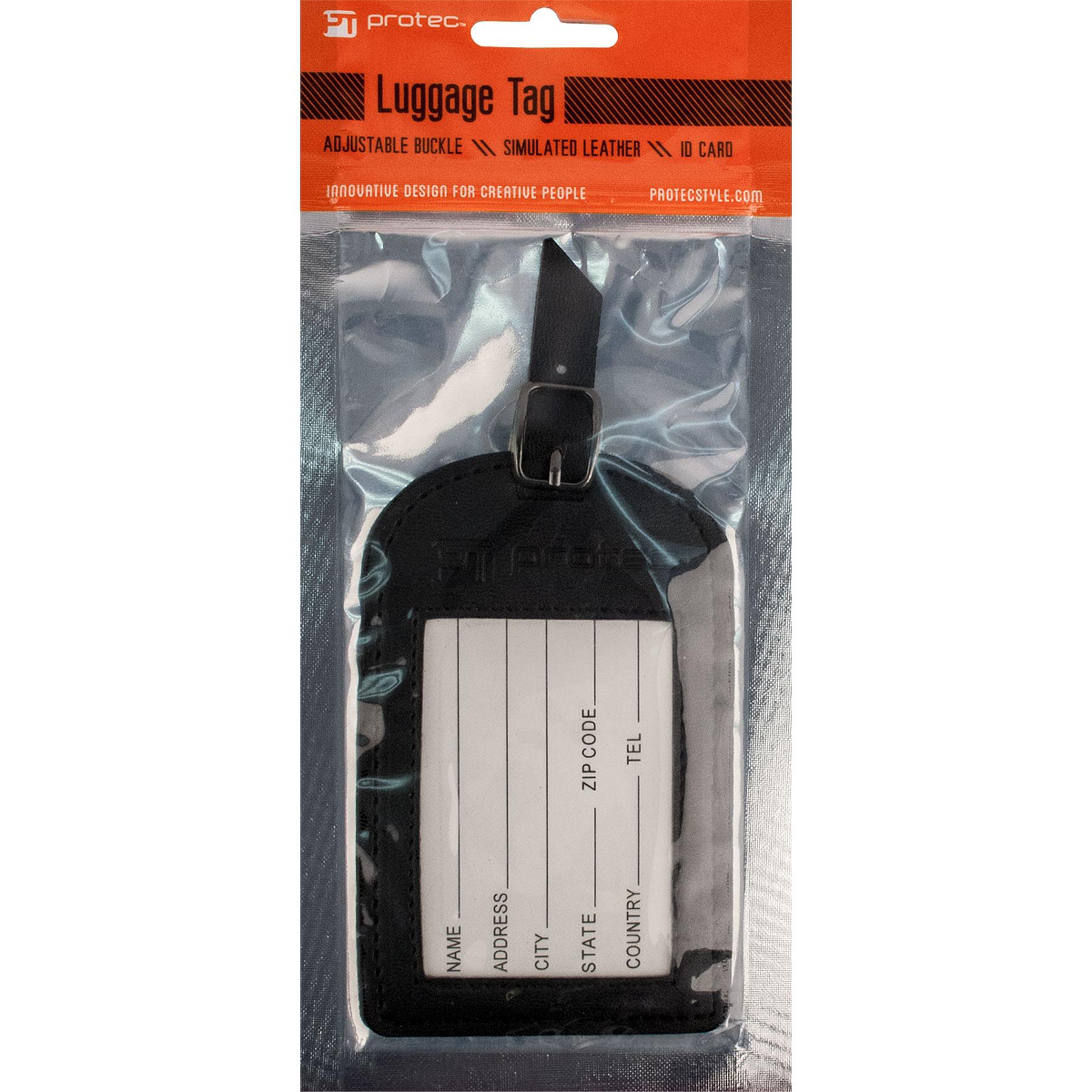 PROTEC Simulated Leather ID Luggage Tag - Black